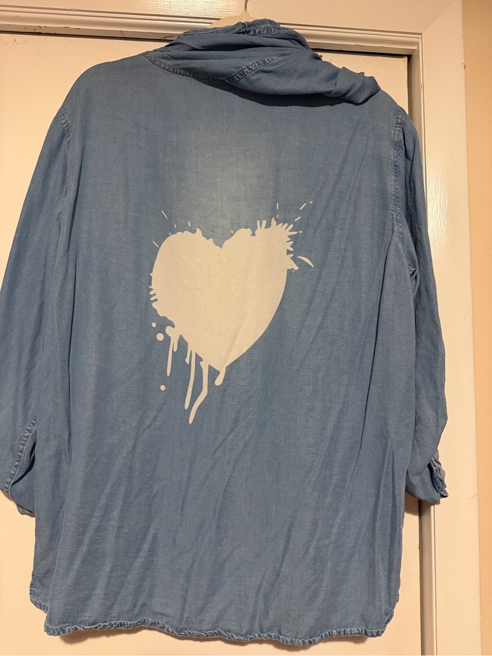 Light Blue Womens Hooded Shirt with White Heart Graphic